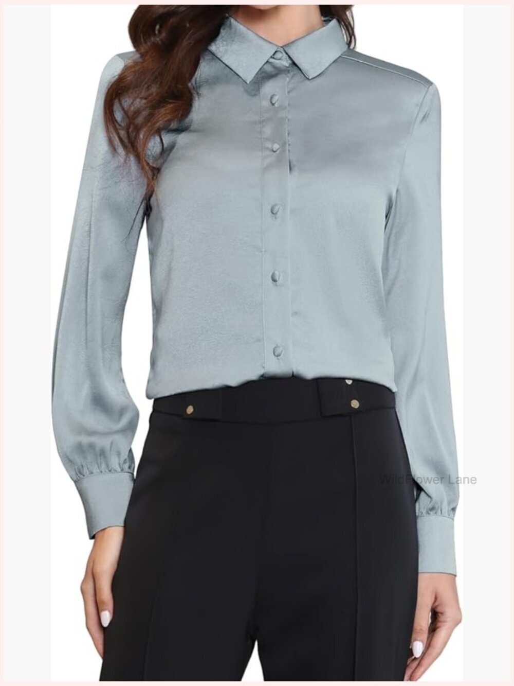 Silk Satin Button Down Long Sleeve Business Blouse